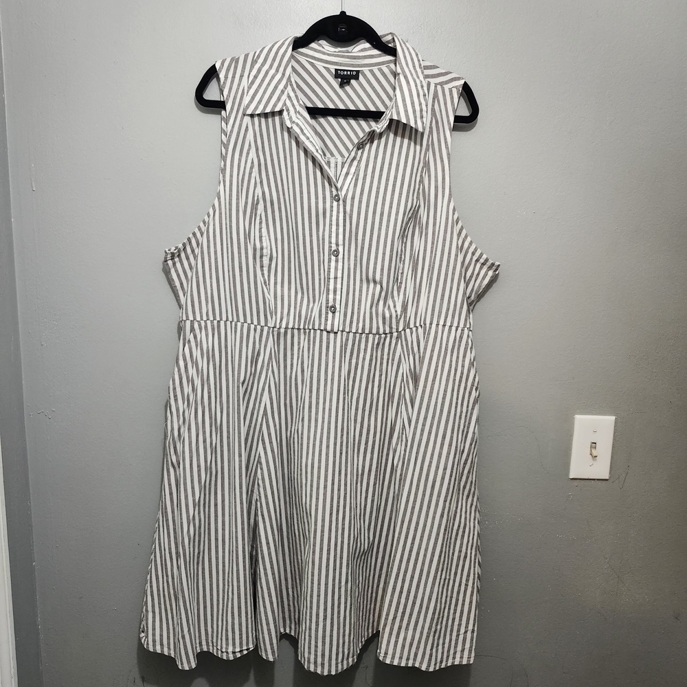 torrid Cotton Tan And Cream Striped Sleeveless Dress Size 3X With Pockets - Picture 1 of 9